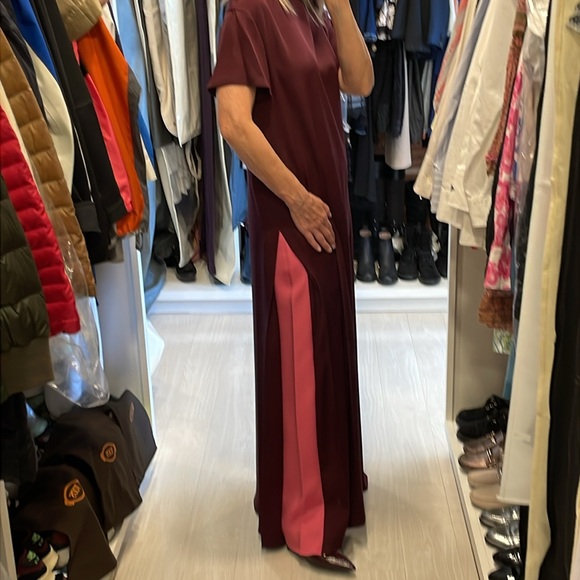 SALE! Valentino Burgundy & Pink Column Silk Maxi Dress - Picture 3 of 13